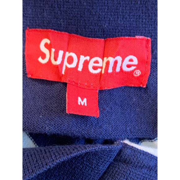 Supreme Women's Striped Ribbed Knit Polo Shirt Short Sleeve Blue/White Size M - Picture 3 of 4